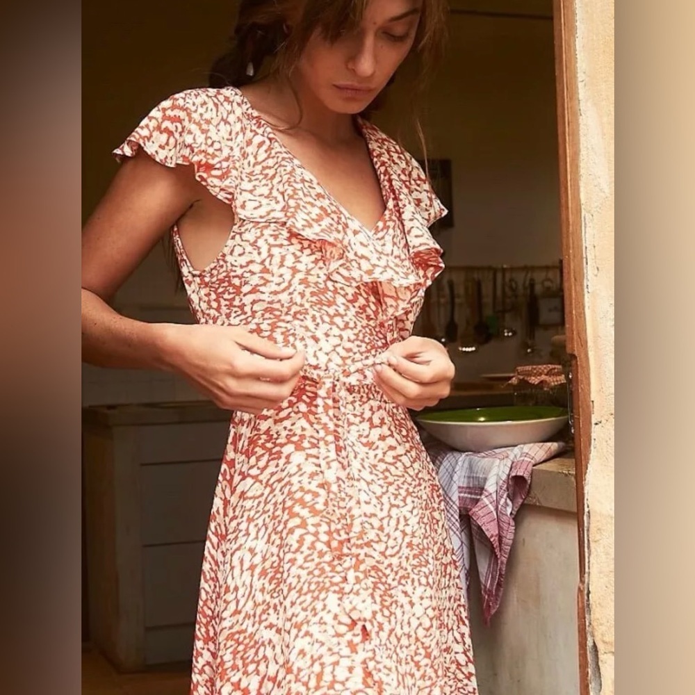 New Free People French Quarter Ruffle Wrap Mini Dress